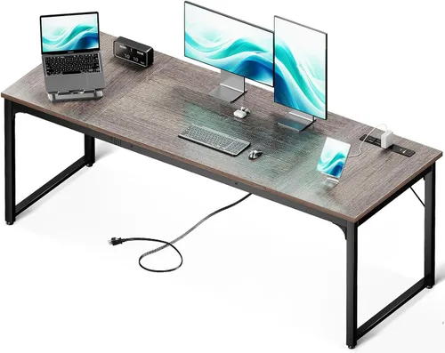 Vista 9 de Coleshome Escritorio para computadora de 71 pulgadas con puertos USB, escritorio de oficina grande, escritorio de estudio largo para estudiantes