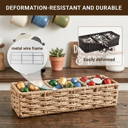 Vista 9 de 3-Compartment Braided Tea Bag Organizer For Countertop Or Drawer