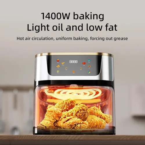 Vista 5 de Freidora de aire digital inteligente, gran capacidad de 10L, acero inoxidable con pantalla táctil y ventana visual, electrodoméstico de cocina