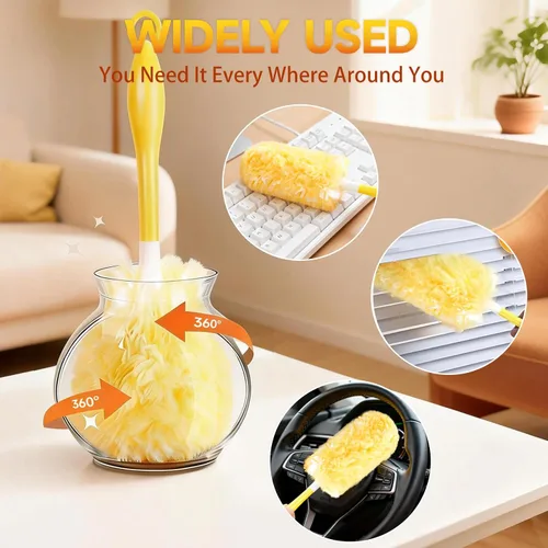 Vista 4 de Recambios de plumero compatibles con asas Swiffer, 100 unidades, 1 mango Heavy Duty Fluffy Microfiber,Disposable Dusting Pads for Cleaning Blinds