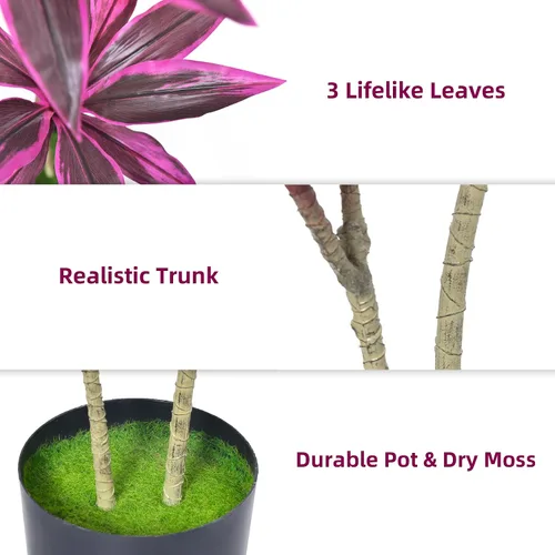 Vista 3 de HAIHONG Árbol artificial de 3 pies, plantas de casa de imitación de hoja perenne Dracaena Marginata, palmeras de yuca falsas en maceta, árbol