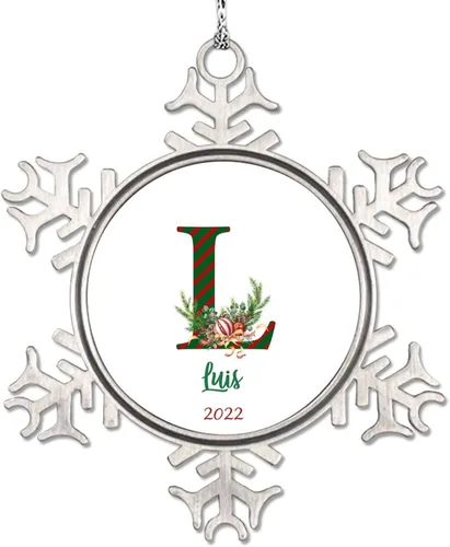 Vista 18 de Monograma inicial letra A copo de nieve, adorno de bayas de pino de Navidad para decoración de árbol de Navidad, adornos de Navidad personalizados