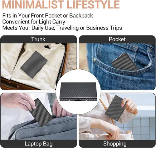 Vista 58 de BONSYL® Soporte para tarjetas de crédito, cartera delgada de metal con bloqueo RFID, con 6 ranuras para tarjetas, para mujeres y hombres.