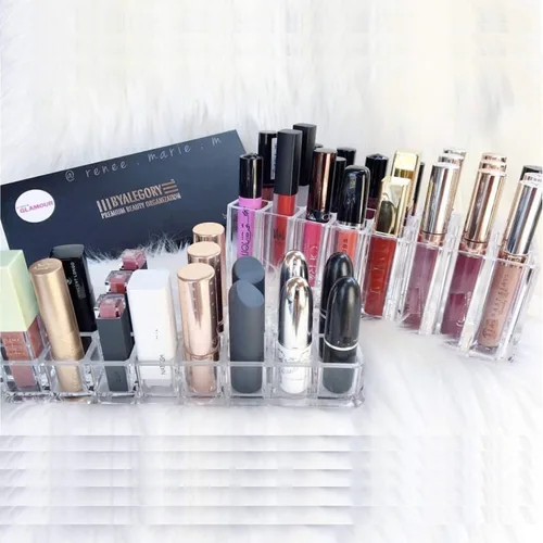 Vista 6 de byAlegory - Organizador de brillo de labios acrílico y lápiz labial acrílico, 48 espacios de belleza cosmética, transparente