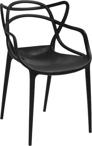 Vista 3 de Mod Made Mid Century - Silla moderna de plástico moldeado (juego de 2), color negro