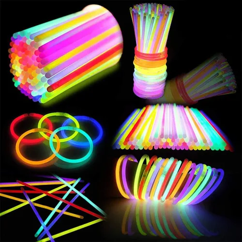 Vista 6 de JOYIN - 100 piezas de varillas brillantes de 8" en paquete a granel, suministros de fiesta de neón que brillan en la oscuridad, collares y pulseras