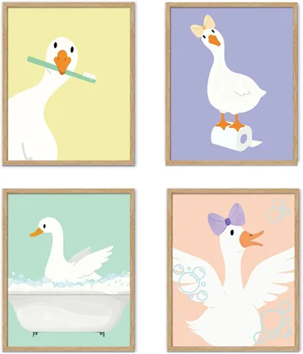 Vista 11 de YZSLA Impresiones divertidas de arte de pared de baño 8x10 Pulgadas sin marco, impresiones de póster de pato retro colorido, decoraciones divertidas