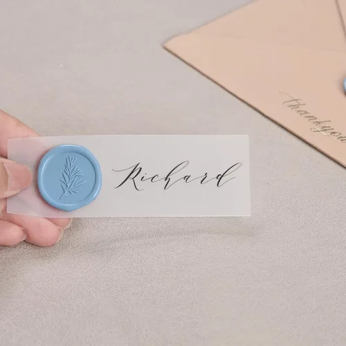 Vista 9 de UNIQOOO Calcomanías de sello de cera, calcomanías de sello de invitación de boda de romero, 100 calcomanías autoadhesivas azul polvoriento