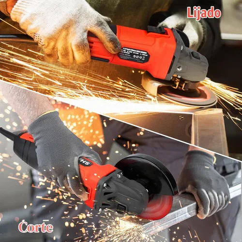 Vista 7 de SHALL Amoladora angular de 4-1/2 pulgadas, 11000 RPM, 4 amperios con 2 protecciones, 3 discos de corte, 3 muelas, mango antideslizante, llave