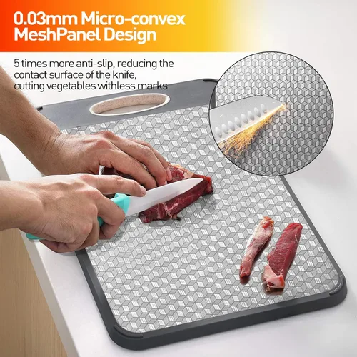 Vista 2 de APSARAS USA Tabla de cortar 3D de doble cara, tablas de cortar de acero inoxidable para cocina, tabla de cortar de acero inoxidable de grado