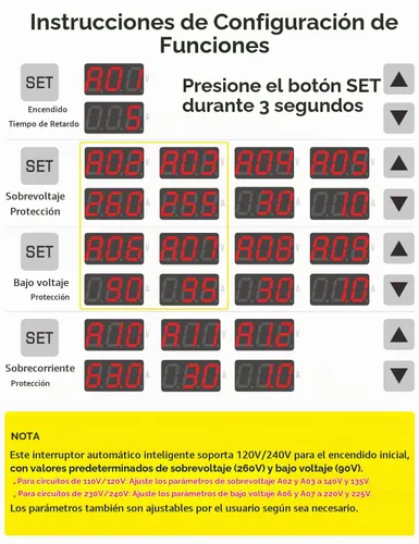 Vista 8 de DIHOOL Protector de voltaje ajustable 110V 220V, corte de bajo/alto voltaje y protección contra sobrecorriente, subvoltaje 70-200V, sobretensión