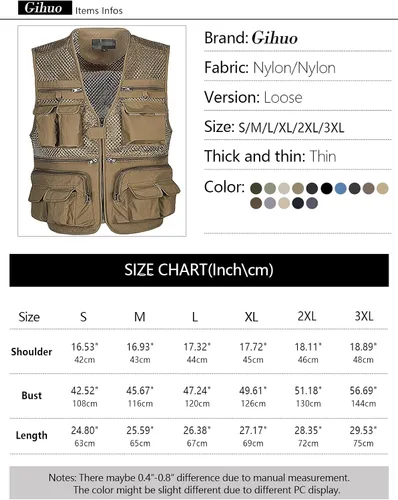 Vista 6 de Gihuo - Chaleco de pesca para hombre, con bolsillos, para viajar, ir de safari o practicar tiro