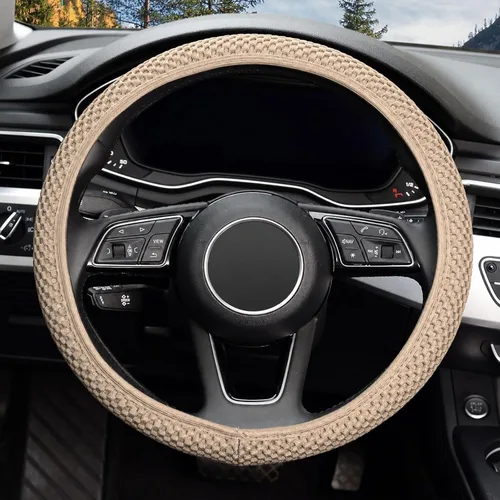 Vista 2 de KAFEEK Funda elástica para volante, universal de 15 pulgadas, color beige