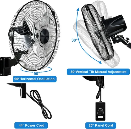 Vista 4 de Simple Deluxe Ventilador de pared de metal de 18 pulgadas, ventilador de esquina y patio al aire libre máximo de 4200 CFM, flujo de aire de alta