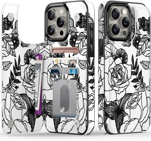 Vista 148 de FUNMIKO Funda tipo cartera para iPhone 15 con tarjetero + clip para efectivo, bloqueo RFID, protección contra caídas de grado militar y obras