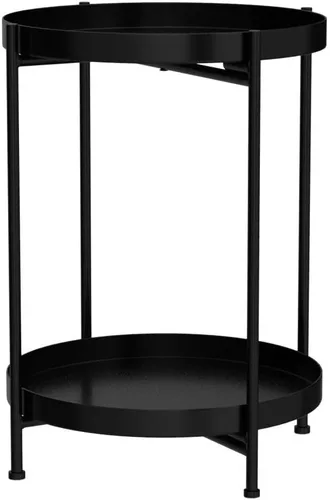 Vista 5 de Mesa auxiliar redonda, bandeja de metal negro de 2 niveles, mesa auxiliar de metal para sofá, sala de estar, mesa de té, espacios pequeños
