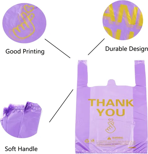 Vista 3 de ysmile Bolsa de plástico para comestibles con diseño de agradecimiento Bolsa de compras de plástico para pequeñas empresas Bolsa de alimentos