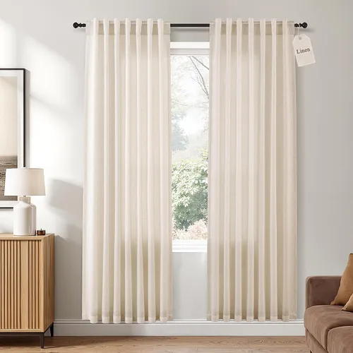 Vista 23 de Naturoom Cortinas de lino de 96 pulgadas de largo y 8 pies para sala de Crema Beige