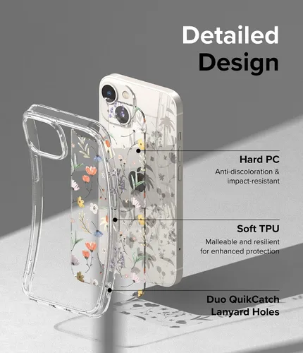 Vista 7 de Ringke Fusion Design - Funda compatible con iPhone 14 de 6.1 pulgadas, parte trasera dura transparente con diseño de flores, a prueba de golpes