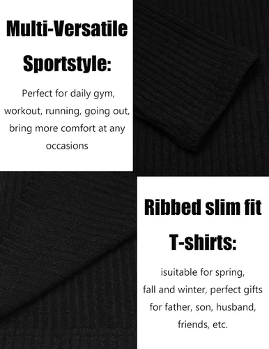 Vista 5 de COOFANDY Paquete de 2 camisetas musculares para hombre, elásticas, de manga larga, para gimnasio, entrenamiento, fisicoculturismo, camisetas