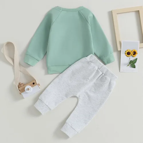 Vista 4 de Conjunto de ropa de bebé para niña, para otoño, invierno, para bebé, papá, mamá, dicho, suéter y pantalones