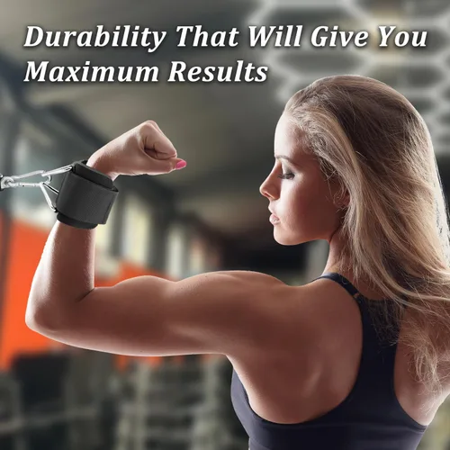 Vista 8 de Paquete de 2 muñequeras para máquina de cable, acolchado de neopreno ajustable, talla única, correas de muñeca de fitness para hombres y mujeres
