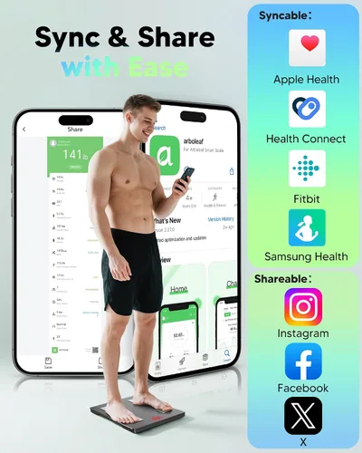 Vista 4 de arboleaf - Báscula inteligente para peso corporal y grasa, báscula digital de baño con Bluetooth, analizador de composición corporal con aplicación
