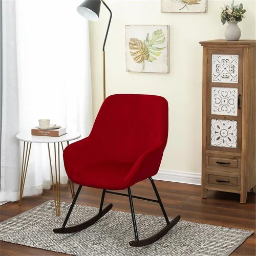 Vista 2 de LuxenHome - Sillas modernas de terciopelo con acento, mecedora tapizada roja, sillas de comedor, sofá individual, silla con brazo para sala