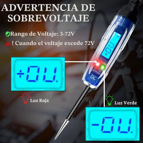 Vista 2 de Luz de prueba automotriz, 3-72V DC LCD Probador de circuito digital con iluminación, probador de luz resistente con voltímetro, probador de voltaje