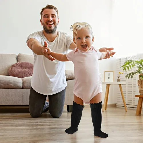 Vista 6 de Calcetines hasta la rodilla para bebé niña, calcetines antideslizantes para niños pequeños, tubo con volantes, uniforme para recién nacidos, 5 pares