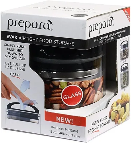 Vista 6 de Prepara Contenedor de almacenamiento de vidrio EVAK con mango de color blanco brillante, compacto, pequeño, S, Negro Gloss Hyle