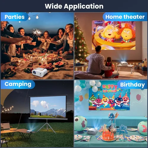 Vista 6 de Mini proyector, proyector con WiFi y Bluetooth, proyector portátil de soporte 1080P, altavoz integrado, compatible con teléfono