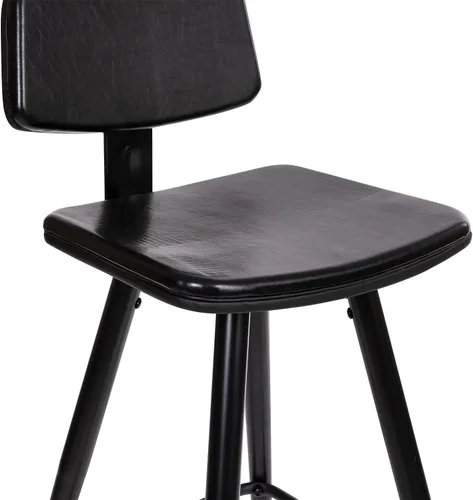 Vista 9 de Flash Furniture Kora Taburetes de bar de respaldo bajo de grado comercial, tapicería LeatherSoft negra, marco de hierro negro, reposapiés integrado