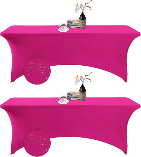 Vista 65 de Paquete de 2 fundas de mesa de elastano impermeables para mesas rectangulares, 6 pies, negras, elásticas, resistentes a manchas, para todas