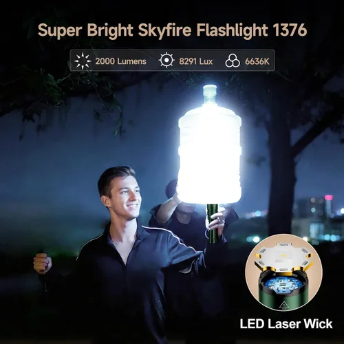 Vista 2 de SKYFIRE 1376 linternas LED con lente de encendido, recargable de 2000 lúmenes altos, luz de flash zoomable, 5 modos, impermeable, IPX6, potente
