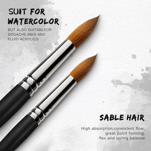 Vista 3 de Juego de pinceles de acuarela profesional, 10 pinceles de acuarela para artistas, pinceles de pintura Golden Maple de sable con punta redonda