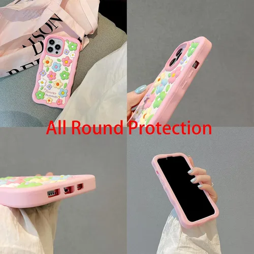 Vista 5 de Funda de silicona suave con diseño de flores coloridas de personajes de moda kawaii 3D para iPhone 12/iPhone 12 Pro de 6.1 pulgadas