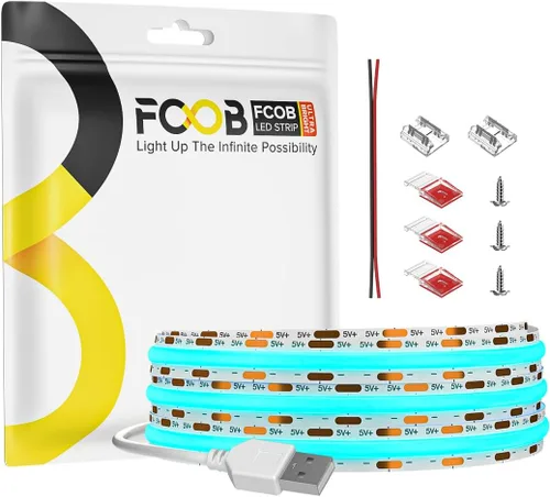 Vista 10 de Tira de luz LED USB de 6.56 pies, 5 voltios alimentada por USB, luces LED COB de 3000 K, blanco cálido de 0.315 in, tiras flexibles de alta densidad