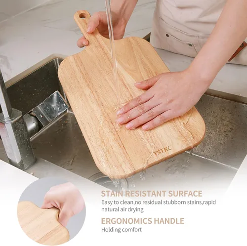 Vista 7 de YSTKC Tabla de cortar de madera de goma con mango de 17 x 10 pulgadas, tabla de servir de madera con asa, tabla de cortar para cocina en casa