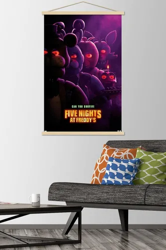 Vista 2 de Trends International Five Nights at Freddy's Movie - Póster de pared de una hoja, 22.37 x 34.00 pulgadas, paquete de impresión y colgador de madera