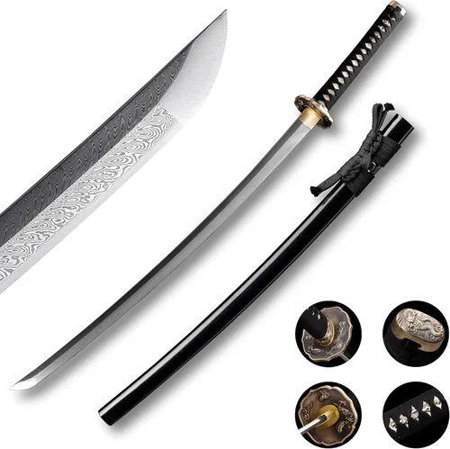 Vista 12 de Katana de acero templado con resorte de arcilla de 41 pulgadas, espada samurái japonesa hecha a mano, espada samurái japonesa de espada completa