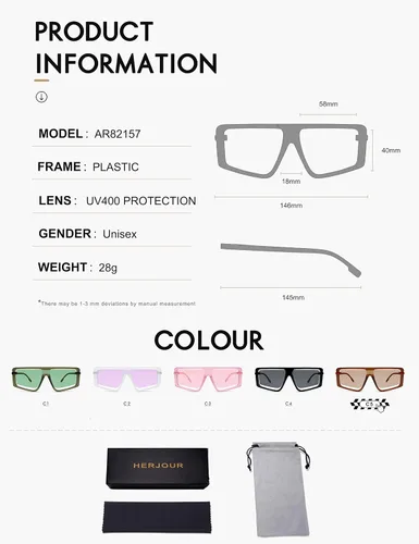 Vista 5 de Gafas de sol cuadradas retro de gran tamaño para mujeres y hombres, gafas de sol de moda AR82157