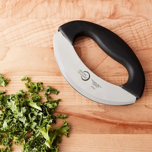 Vista 4 de Mercer Culinary Cuchillo de doble hoja mecedora Mezzaluna con mango, 7 pulgadas, acero inoxidable
