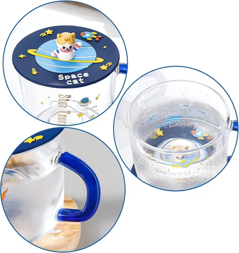 Vista 7 de Bonita taza de café de cristal con tapa de silicona Kawaii Cat para café, té, leche, decoración estética de habitación, regalo divertido
