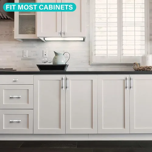 Vista 4 de EHOMEWARE 1 paquete de tiradores acrílicos para cajones, níquel satinado, centro de 3 pulgadas, modernos tiradores de gabinete en T para gabinete