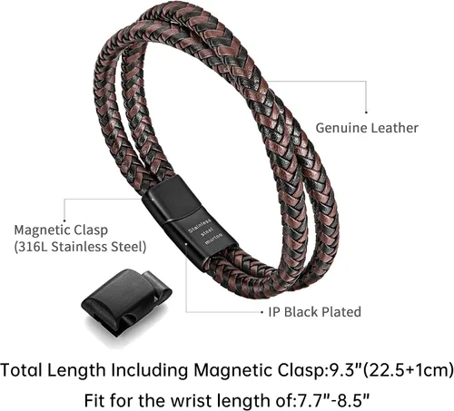 Vista 2 de Murtoo - Pulsera de cuero trenzado para hombre, color marrón y negro
