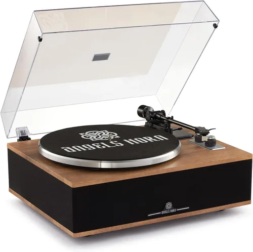 Vista 8 de ANGELS HORN Tocadiscos de vinilo Bluetooth con altavoces integrados, tocadiscos vintage para principiantes, cartucho magnético AT-3600L, transmisión