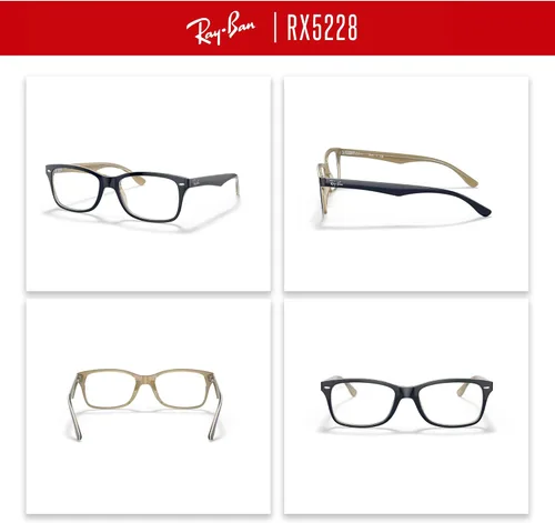 Vista 3 de Ray-Ban RX5228 - Lentes cuadrados para hombre y mujer + paquete con kit de gafas de diseñador iWear