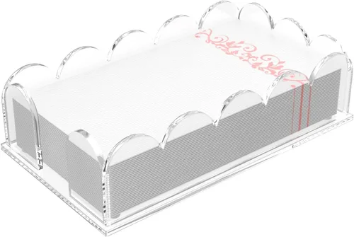 Vista 10 de YAGELI Servilletero acrílico transparente – Elegante bandeja festoneada para cóctel, baño, cocina y comedor – Toalla de papel plana y organizador