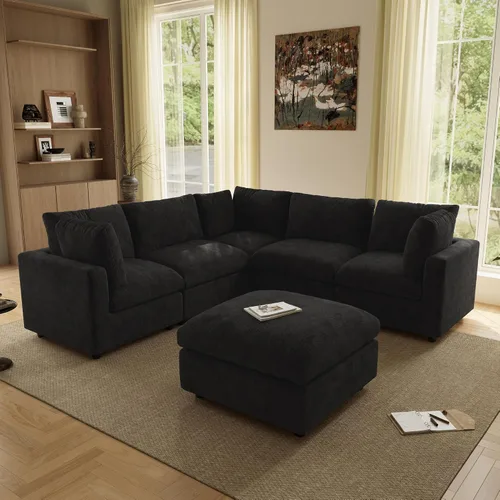 Vista 8 de Sofá modular de nube seccional, moderno sofá en forma de L con otomana, 100 pulgadas, 3 plazas de felpilla para asiento profundo para sala de estar